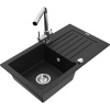 Mexen Pablo žulový kuchynský drez s 1 komorou a odkvapkávačom a kuchynskou batériou Duero, čierny - 6510-77-671600-00 Mexen Pablo žulový kuchynský drez s 1 komorou a odkvapkávačom a kuchynskou batériou Duero, čierny - 6510-77-671600-00