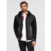 Ombre Men's denim jacket with knitted sleeves and hood - black čierna | biela | červená M Ombre 5902228998167 Ombre Men's denim jacket with knitted sleeves and hood - black čierna | biela | červená M Ombre 5902228998167