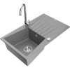 Mexen Cesar, 1-komorový granitový drez s odkvapkávačom 78x47 cm a kuchynskou batériou Telma, šedá, 6514-71-670200-00 Mexen Cesar, 1-komorový granitový drez s odkvapkávačom 78x47 cm a kuchynskou batériou Telma, šedá, 6514-71-670200-00