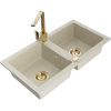 Mexen Mario žulový kuchynský drez 2-komorový s kuchynskou batériou Rita, béžový - 6504-69-670300-50 Mexen Mario žulový kuchynský drez 2-komorový s kuchynskou batériou Rita, béžový - 6504-69-670300-50