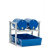 Regál na sudy / stáčacia stanica pre 2 sudy à 60 l, lakovaná záchytná vaňa, 1049 x 1236 x 837 mm Regál na sudy / stáčacia stanica pre 2 sudy à 60 l, lakovaná záchytná vaňa, 1049 x 1236 x 837 mm