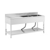 Drezový stôl - 2 umývadlá - nehrdzavejúca oceľ - 180 x 60 cm - Royal Catering RCGS-2B1800D6 Drezový stôl - 2 umývadlá - nehrdzavejúca oceľ - 180 x 60 cm - Royal Catering RCGS-2B1800D6