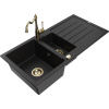 Mexen Andres žulový drez 1,5-komorový s odkvapkávačom a kuchynskou batériou Carla, čierny - 6515-77-670700-50 Mexen Andres žulový drez 1,5-komorový s odkvapkávačom a kuchynskou batériou Carla, čierny - 6515-77-670700-50