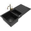 Mexen Andres granitový drez 1,5-komorový s odkvapkávacou plochou a kuchynská batéria Carla, čierny - 6515-77-670700-50-B Mexen Andres granitový drez 1,5-komorový s odkvapkávacou plochou a kuchynská batéria Carla, čierny - 6515-77-670700-50-B
