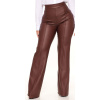 Hnedé koženkové elegantné nohavice s vysokým pásom a pukmi #Veľkosť XS Farba Hnedá Hnedé koženkové elegantné nohavice s vysokým pásom a pukmi #Veľkosť XS Farba Hnedá