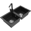 Mexen Mario dvojkomorový granitový drez s kuchynskou batériou Rita, čierny/strieborný metalik - 6504-73-670300-70 Mexen Mario dvojkomorový granitový drez s kuchynskou batériou Rita, čierny/strieborný metalik - 6504-73-670300-70