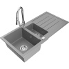 Mexen Andres granitový drez 1,5-komorový s odkvapkávačom a kuchynskou batériou Elia, sivý - 6515-71-670101-00 Mexen Andres granitový drez 1,5-komorový s odkvapkávačom a kuchynskou batériou Elia, sivý - 6515-71-670101-00