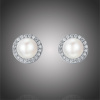 GRACE Silver Jewellery Stříbrné náušnice s říční perlou a zirkony Brunela, stříbro 925/1000 E-SCE122/94 Bílá GRACE Silver Jewellery Stříbrné náušnice s říční perlou a zirkony Brunela, stříbro 925/1000 E-SCE122/94 Bílá
