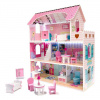 Drevený domček pre bábiky s nábytkom, LED osvetlenie 62cm x 27cm x 70cm ružový Kik