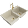 Mexen Tomas žulový drez dvojkomorový s kuchynskou batériou Carla, béžový - 6516-69-670700-50 Mexen Tomas žulový drez dvojkomorový s kuchynskou batériou Carla, béžový - 6516-69-670700-50