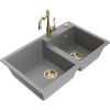Mexen Tomas žulový dvojkomorový kuchynský drez s kuchynskou batériou Carla, šedý - 6516-71-670700-50 Mexen Tomas žulový dvojkomorový kuchynský drez s kuchynskou batériou Carla, šedý - 6516-71-670700-50