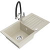 Mexen Pablo jednokomorový žulový drez s odkvapkávačom a kuchynskou batériou Duo, béžový - 6510-69-671701-07 Mexen Pablo jednokomorový žulový drez s odkvapkávačom a kuchynskou batériou Duo, béžový - 6510-69-671701-07