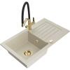 Mexen Pablo granitový drez 1-komorový s odkvapkávačom a kuchynskou batériou Duo, béžový - 6510-69-671701-57-G Mexen Pablo granitový drez 1-komorový s odkvapkávačom a kuchynskou batériou Duo, béžový - 6510-69-671701-57-G