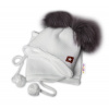 BABY NELLYS Zimná čiapka s fleecom a chlupáčka. bambuľky Star + komínok - biela, 98/104 BABY NELLYS Zimná čiapka s fleecom a chlupáčka. bambuľky Star + komínok - biela, 98/104