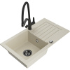Mexen Pablo granitový drez 1-komorový s odkvapkávačom a kuchynskou batériou Duo, béžový - 6510-69-671701-70-B Mexen Pablo granitový drez 1-komorový s odkvapkávačom a kuchynskou batériou Duo, béžový - 6510-69-671701-70-B