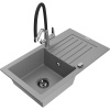 Mexen Pablo granitový drez 1-komorový s odkvapkávačom a kuchynskou batériou Duo, šedý - 6510-71-671701-07-B Mexen Pablo granitový drez 1-komorový s odkvapkávačom a kuchynskou batériou Duo, šedý - 6510-71-671701-07-B