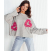 Sivá oversize mikina s výšivkou sŕdc RAWEL RY2388 ONE SIZE Sivá oversize mikina s výšivkou sŕdc RAWEL RY2388 ONE SIZE