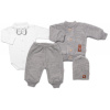 Baby Nellys 5-dielna pletená sada Boy body nohavice sveter čiapka motýlik šedá Baby Nellys 5-dielna pletená sada Boy body nohavice sveter čiapka motýlik šedá