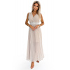 546-1 Pleated dress with a wide belt and neckline - Beige krémová One size numoco basic 5903938280177 546-1 Pleated dress with a wide belt and neckline - Beige krémová One size numoco basic 5903938280177