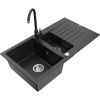 Mexen Matias granitový drez 1,5-komorový s odkvapkávačom a kuchynskou batériou Telma, čierny/strieborný Mexen Matias granitový drez 1,5-komorový s odkvapkávačom a kuchynskou batériou Telma, čierny/strieborný