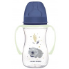 Antikolik. fľaštička so širokým hrdlom a svietiacimi úchytmi, Sleepy Koala, 240 ml - modrá Antikolik. fľaštička so širokým hrdlom a svietiacimi úchytmi, Sleepy Koala, 240 ml - modrá