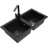 Mexen Mario granitový kuchynský drez s 2 komorami a kuchynskou batériou Rita, čierny - 6504-77-670300-70-B Mexen Mario granitový kuchynský drez s 2 komorami a kuchynskou batériou Rita, čierny - 6504-77-670300-70-B
