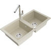 Mexen Mario žulový drez s 2 komorami a kuchynskou batériou Flora, béžový - 6504-69-670401-00 Mexen Mario žulový drez s 2 komorami a kuchynskou batériou Flora, béžový - 6504-69-670401-00
