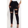 Roztrhané skinny rifle s vysokým pásom v čiernej farbe #Veľkosť L/XL Farba Čierna Roztrhané skinny rifle s vysokým pásom v čiernej farbe #Veľkosť L/XL Farba Čierna