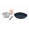 Jedálenská súprava Beaba Silicone meal set zo silikónu 4 dielna ružovo-šedo-modré pre bábätká BE913506 Jedálenská súprava Beaba Silicone meal set zo silikónu 4 dielna ružovo-šedo-modré pre bábätká BE913506