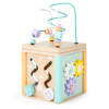 Detská drevená edukačná kocka so sorterom a motorickým labyrintom Detská drevená edukačná kocka so sorterom a motorickým labyrintom