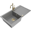 Mexen Leo granitový drez 1-komorový s odkvapkávačom a kuchynskou batériou Carla, sivý - 6501-71-670700-50 Mexen Leo granitový drez 1-komorový s odkvapkávačom a kuchynskou batériou Carla, sivý - 6501-71-670700-50