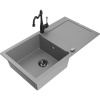 Mexen Leo žulový kuchynský drez s jednou komorou, odkvapkávačom a kuchynskou batériou Carla, sivý - 6501-71-670700-70-B Mexen Leo žulový kuchynský drez s jednou komorou, odkvapkávačom a kuchynskou batériou Carla, sivý - 6501-71-670700-70-B