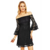 Čipkované dámske šaty s lodičkovým výstrihom a širokými rukávmi čierne - Čierna - MAYAADI S černá Čipkované dámske šaty s lodičkovým výstrihom a širokými rukávmi čierne - Čierna - MAYAADI S černá