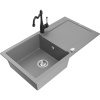 Mexen Leo žulový drez 1-komorový s odkvapkávačom a kuchynskou batériou Carla, sivý - 6501-71-670700-70 Mexen Leo žulový drez 1-komorový s odkvapkávačom a kuchynskou batériou Carla, sivý - 6501-71-670700-70