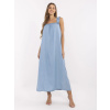 Svetlomodré voľné šaty z tenkého denimu s volánikmi a zaväzovaním na chrbte DHJ-SK-A9197.90-light blue ONE SIZE Svetlomodré voľné šaty z tenkého denimu s volánikmi a zaväzovaním na chrbte DHJ-SK-A9197.90-light blue ONE SIZE