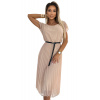548-1 Pleated midi dress with a black belt - beige krémová One size numoco basic 5903938280719 548-1 Pleated midi dress with a black belt - beige krémová One size numoco basic 5903938280719