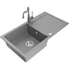Mexen Leo žulový kuchynský drez s 1 komorou a odkvapkávačom a kuchynskou batériou Carla, sivý - 6501-71-670700-71 Mexen Leo žulový kuchynský drez s 1 komorou a odkvapkávačom a kuchynskou batériou Carla, sivý - 6501-71-670700-71