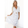 Numoco basic Zmyselné čierne bodkované šaty so zavinovacím výstrihom a ozdobným opaskom - biele 604-2 Farba: Biela, Veľkosť: UNI Numoco basic Zmyselné čierne bodkované šaty so zavinovacím výstrihom a ozdobným opaskom - biele 604-2 Farba: Biela, Veľkosť: UNI