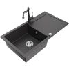 Mexen Leo žulový drez s 1 komorou a odkvapkávačom a kuchynskou batériou Carla, čierny škvrnitý - 6501-76-670700-76 Mexen Leo žulový drez s 1 komorou a odkvapkávačom a kuchynskou batériou Carla, čierny škvrnitý - 6501-76-670700-76
