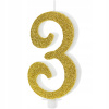 PartyDeco Sviečka na tortu číslo 3 zlatá PartyDeco Sviečka na tortu číslo 3 zlatá