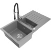 Mexen Matias granitový drez 1,5-komorový s odkvapkávačom a kuchynskou batériou Aster, sivý - 6502-71-73450-07 Mexen Matias granitový drez 1,5-komorový s odkvapkávačom a kuchynskou batériou Aster, sivý - 6502-71-73450-07