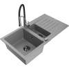 Mexen Matias granitový drez 1,5-komorový s odkvapkávačom a kuchynskou batériou Aster, sivý - 6502-71-73450-07-B Mexen Matias granitový drez 1,5-komorový s odkvapkávačom a kuchynskou batériou Aster, sivý - 6502-71-73450-07-B