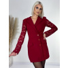 Dámsky overal/šaty s čipkovanými rukávmi a gombíkmi - bordový - UNI Dámsky overal/šaty s čipkovanými rukávmi a gombíkmi - bordový - UNI