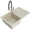 Mexen Bruno granitový kuchynský drez 1-komorový s odkvapkávačom a kuchynskou batériou Duo, béžový - 6513-69-671701-07 Mexen Bruno granitový kuchynský drez 1-komorový s odkvapkávačom a kuchynskou batériou Duo, béžový - 6513-69-671701-07