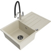 Mexen Bruno žulový drez s 1 komorou a odkvapkávačom s kuchynskou batériou Duo, béžový - 6513-69-671701-07-B Mexen Bruno žulový drez s 1 komorou a odkvapkávačom s kuchynskou batériou Duo, béžový - 6513-69-671701-07-B