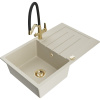 Mexen Bruno žulový kuchynský drez s 1 komorou s odkvapkávačom a kuchynskou batériou Duo, béžový - 6513-69-671701-57-G Mexen Bruno žulový kuchynský drez s 1 komorou s odkvapkávačom a kuchynskou batériou Duo, béžový - 6513-69-671701-57-G