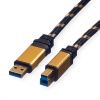 Kábel USB 3.2 Gen 1, A-B M/M 3m, 5Gbps, čierny/zlatý, Gold, pozl. konektor Kábel USB 3.2 Gen 1, A-B M/M 3m, 5Gbps, čierny/zlatý, Gold, pozl. konektor