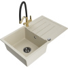 Mexen Bruno granitový drez 1-komorový s odkvapkávačom a kuchynskou batériou Duo, béžový - 6513-69-671701-57-B Mexen Bruno granitový drez 1-komorový s odkvapkávačom a kuchynskou batériou Duo, béžový - 6513-69-671701-57-B