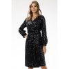 Flitrované čierne šaty s obálkovým výstrihom, A662 XL Flitrované čierne šaty s obálkovým výstrihom, A662 XL