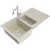 Mexen Matias granitový drez 1,5-komorový s odkvapkávačom a kuchynskou batériou Carla, béžový - 6502-69-670700-00 Mexen Matias granitový drez 1,5-komorový s odkvapkávačom a kuchynskou batériou Carla, béžový - 6502-69-670700-00